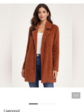 Liverpool Plush Open-Front Teddy Jacket in Rust Brown. Size S